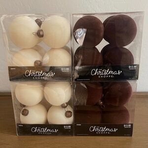 Flocked Velvet Ornaments Cream/Dark Brown 80mm, 3” - Hobby Lobby
